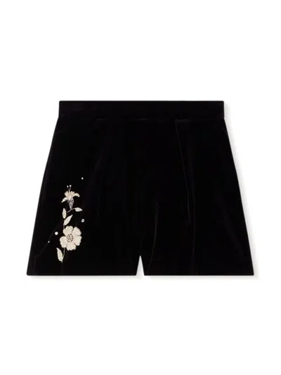 Bonpoint Kids' Habille Flash Flower-embroidered Velvet Shorts In Black