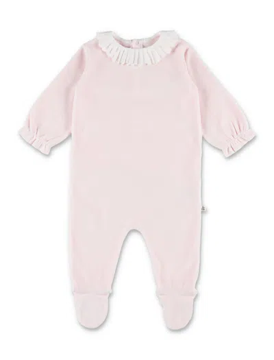 Bonpoint Héritière Mini Baby Footed Pajamas With Pleated Collar In Pink