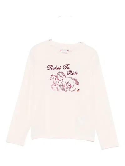 Bonpoint Kids' Horse-embroidered Long-sleeved T-shirt In Pink
