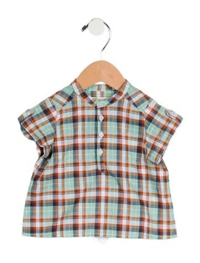Pre-owned Bonpoint Babies' Infant Girls' Checkprint Short Sleeve Top W/tags In Green