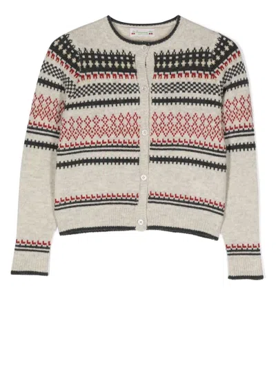 Bonpoint Kids' Intarsia-knit Cardigan In Grey