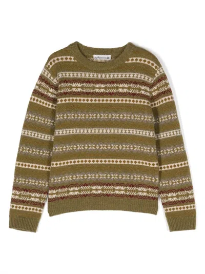 Bonpoint Kids' Intarsia-knit Merino Jumper In Green