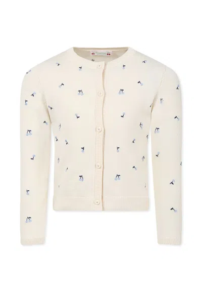 Bonpoint Kids' Ivory Cardigan For Girl With Cherries