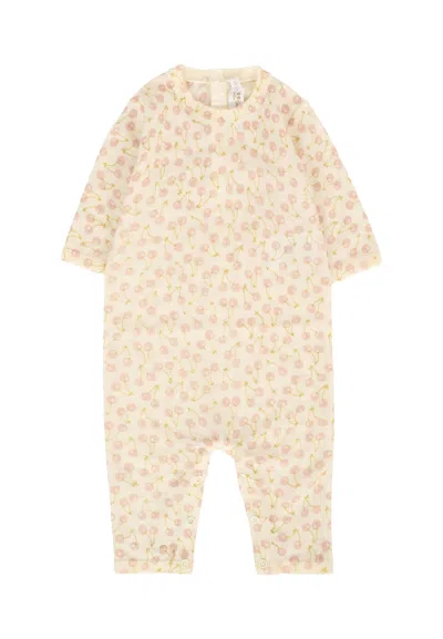 Bonpoint Ivory Jumpsuit For Baby Girl With Cherries In Pink