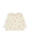 Bonpoint Ivory Shirt For Baby Girl With Cherries In White