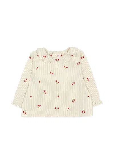 BONPOINT IVORY SHIRT FOR BABY GIRL WITH CHERRIES
