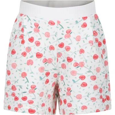 Bonpoint Kids' Ivory Sports Shorts For Girl With Cherries In White
