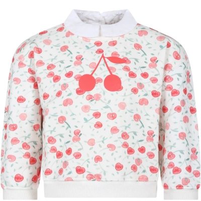 Bonpoint Kids' Ivory Sweatshirt For Girl With Iconic Cherries