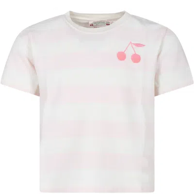 Bonpoint Kids' Ivory T-shirt For Girl With Iconic Cherries In Rosa