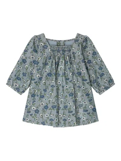 Bonpoint Kids' Cotton Floral Smocked Dress In Blue