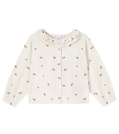 Bonpoint Kids' Jaffa Printed Ruffled Cotton Blouse In Neutral