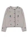 Bonpoint Jamina Wool Cardigan With Hand-embroidered Flowers In Gray