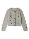 Bonpoint Jamina Wool Cardigan With Hand-embroidered Flowers In Gray