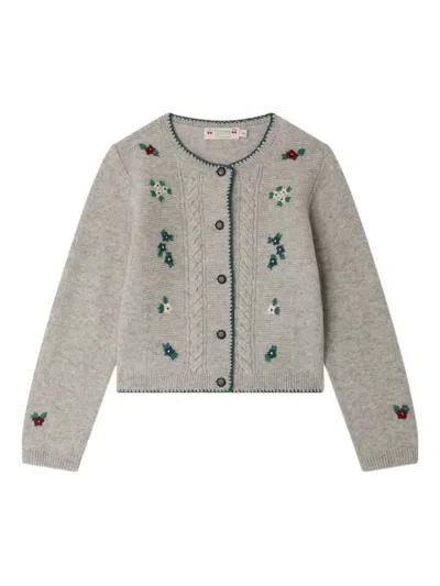 BONPOINT JAMINA WOOL CARDIGAN WITH HAND-EMBROIDERED FLOWERS