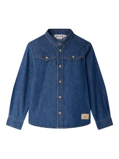 Bonpoint Kids' Jared Button-placket Denim Shirt In Blue