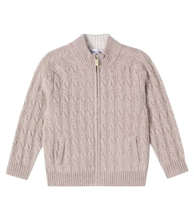 Bonpoint Kids' Jasper Zip-up Wool Cardigan In Neutral