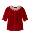 Bonpoint Jaylisa Organic Cotton Velvet Lace Collar Dress In Red