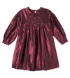 Bonpoint Jeanne Ruffled Embroidered Silk Dress In Burgundy