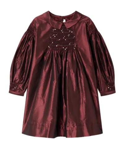 BONPOINT JEANNE RUFFLED EMBROIDERED SILK DRESS