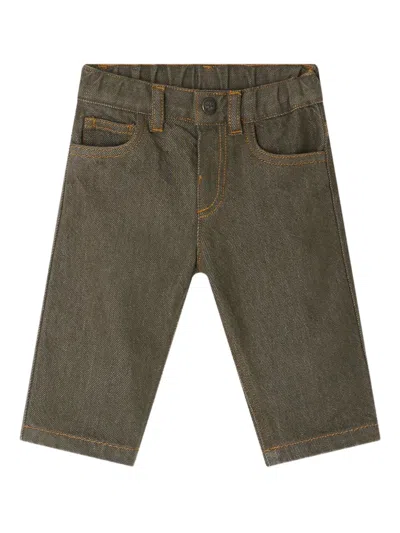 Bonpoint Babies' Jeliott Orange-stitched Organic Cotton Jeans In Brown