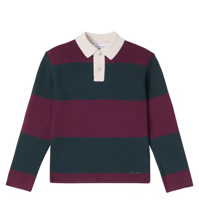 Bonpoint Kids' Jenson Striped Wool Polo Sweater In Burgundy