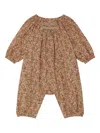 Bonpoint Jia Smocked Floral Jumpsuit In Brown