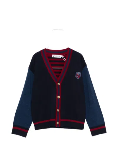 Bonpoint Jliuan Logo-patch Striped-trim Cardigan In Blau