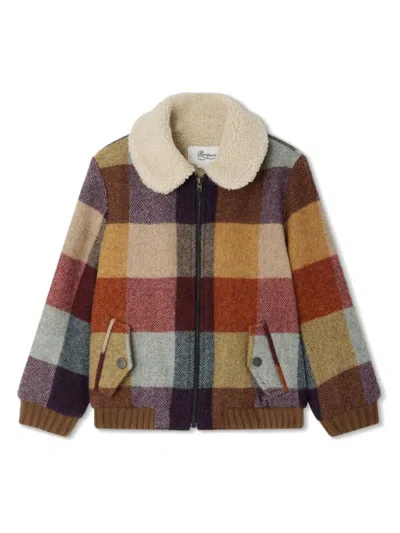 Bonpoint Kids' Wool Blend Jodie Jacket With Plaid Pattern In Yellow
