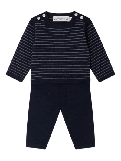 Bonpoint Babies' Joe Striped Wool Sweater-trousers Set In Blue