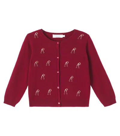 Bonpoint Kids' Jonia Embellished Cashmere Cardigan In Burgundy