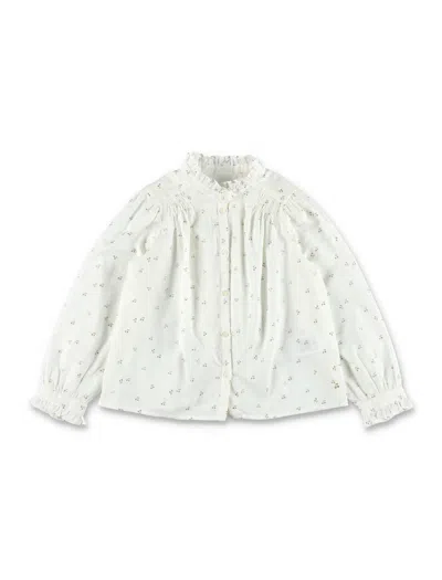 Bonpoint Kids'  Jorja Blouse In Cotton Voile With Golden Embroidery In White