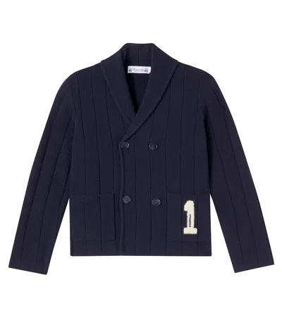 Bonpoint Kids' Joseph Patch-appliqué Wool Cardigan In Blue