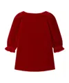 Bonpoint Jove Dress With A Tie At The Back In Organic Cotton Velvet In Red