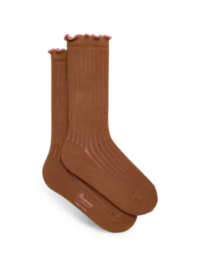 Bonpoint Babies' Joxane Ribbed Ruffle-trim Socks In Brown
