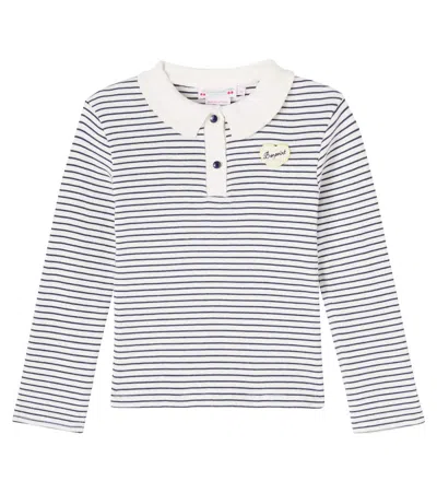 Bonpoint Kids' Juanna Striped Cotton Polo Shirt In White