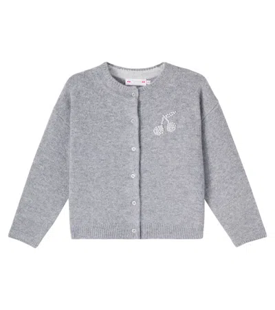 Bonpoint Kids' Judicael Embroidered Cashmere Cardigan In Gray