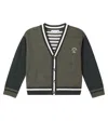 Bonpoint Julian Striped-panel Wool Cardigan In Gray