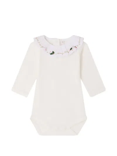 Bonpoint Babies' June Embroidered Ruffled-collar Bodysuit In White