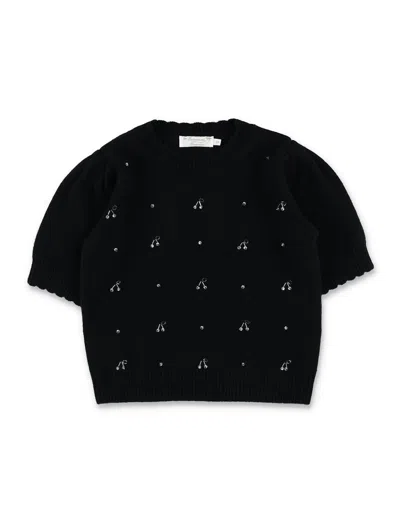 Bonpoint Kid -  Justine Hand-embroidered Sweater With Rhinestones And Pearls In Black