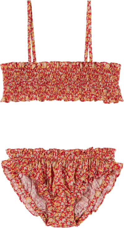 Bonpoint Kids Multicolor Finlay Bikini & Pouch Set In 651a Coquelicot