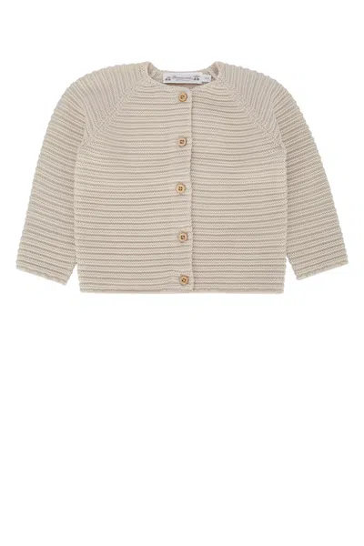 Bonpoint Kids Organic Cotton Knit Cardigan In Beige