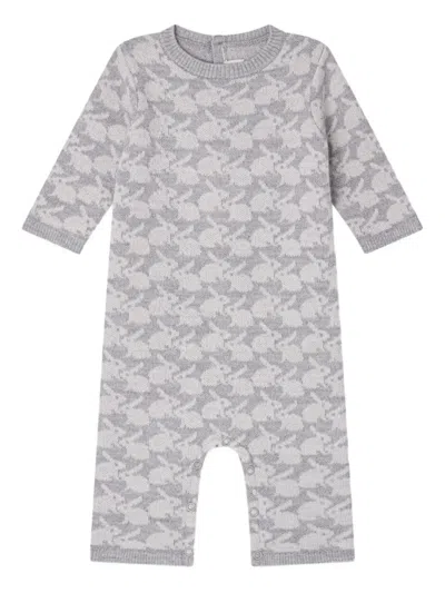 Bonpoint Babies' Knitted Rabbit-pattern Romper In Gray