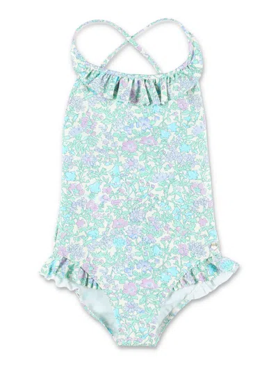 Bonpoint Kids' Lacey Floral Ruffled Swimsuit In Multi