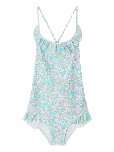 Bonpoint Kids' Lacy Ruffled Swimsuit In Blue