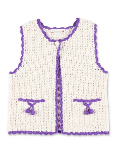 Bonpoint Laila Hand-crocheted Cotton Cardigan In Beige
