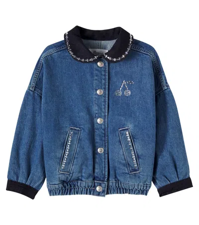 Bonpoint Lala Embellished Denim Jacket In Blue