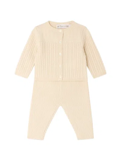 Bonpoint Babies' Lavina Cable-knit Pajamas In Neutral
