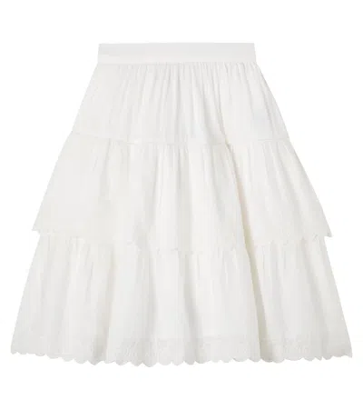 Bonpoint Kids' Lavona Embroidered Tiered Cotton Skirt In White
