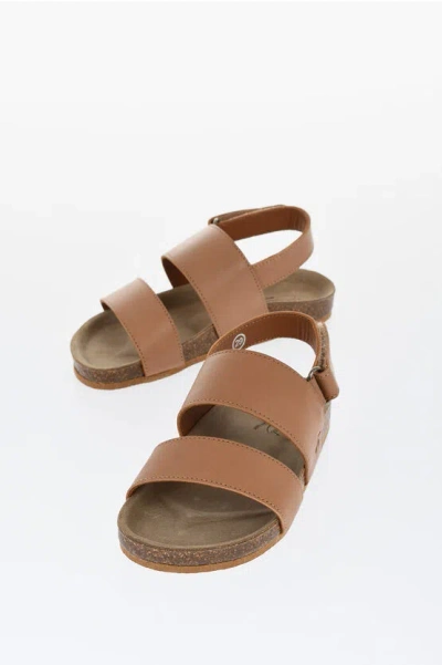 Bonpoint Leather Agostino Sandals With Velcro Closure In Brown