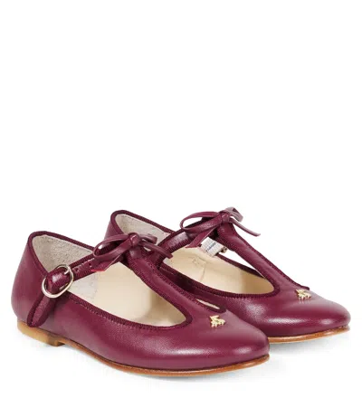 Bonpoint Kids' Leather Ballet Flats In Burgundy